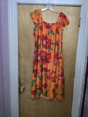 Mlle Gabrirlle Floral Orange Tiered Summer Dress with Cap Sleeves